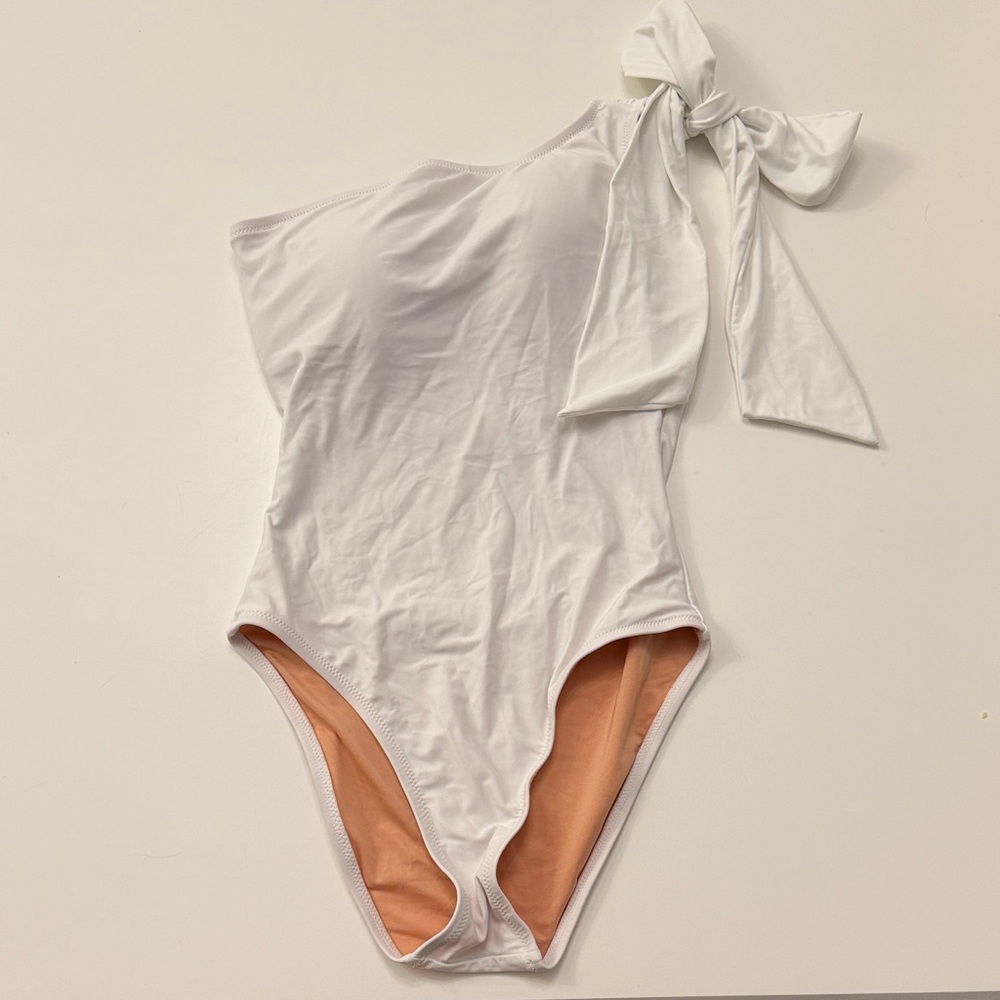 J. Crew One-Shoulder White Bow-Tie One Piece Swimsuit